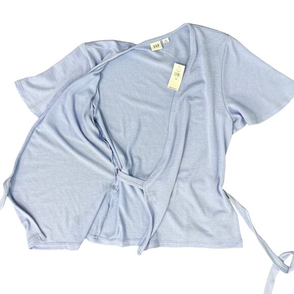 Gap Lilac Lavender Purple Flutter Sleeve Knit Wrap Top size XS NEW Tags - Picture 4 of 9